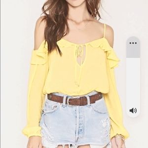 Forever 21 yellow ruffle cold shoulder blouse